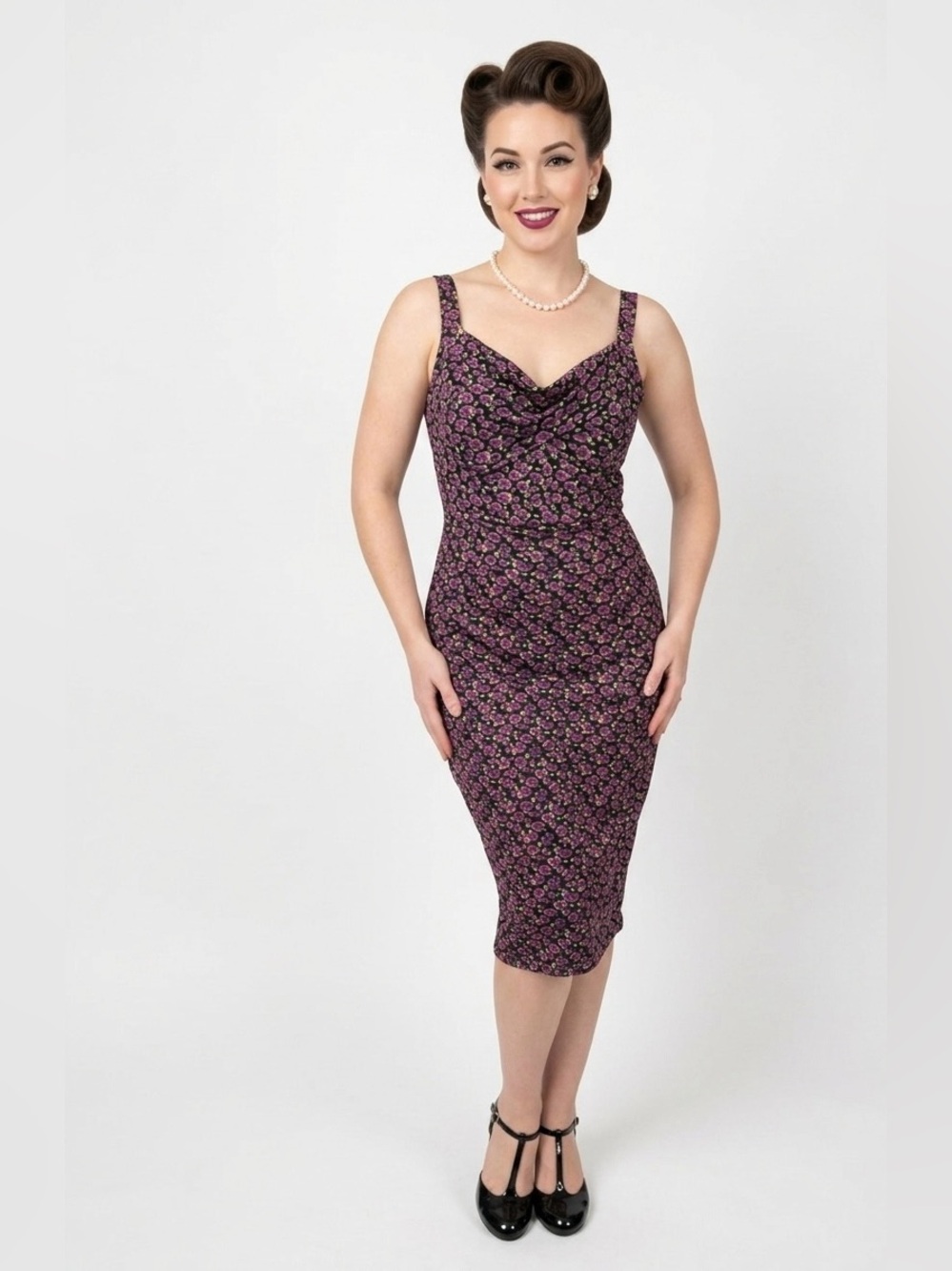 Bettie Page by Tatyana $120 Floral Ruched Midi Dress XXL P2P 17-19” EUC